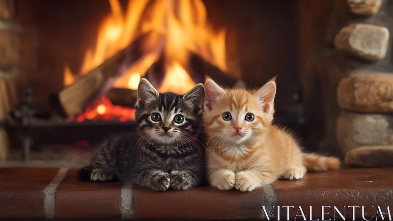 Cozy Kittens by the Fire: A Moment of Warmth.