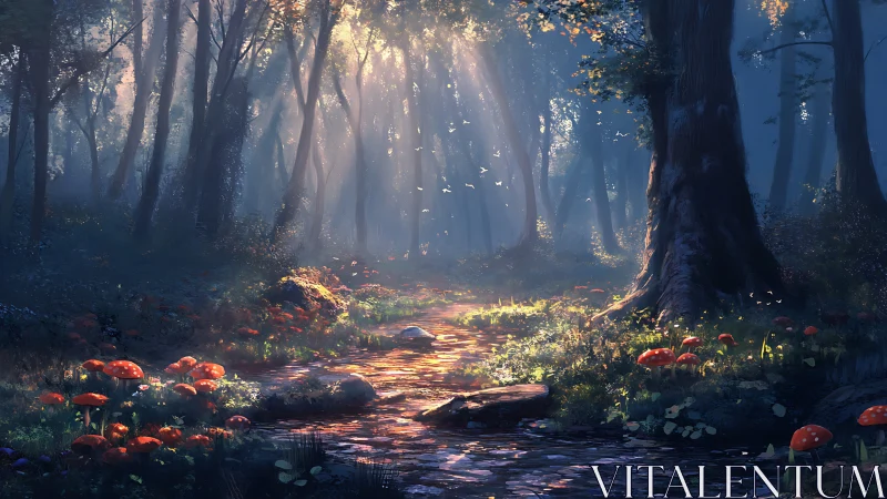 Enchanted Forest Path with Bioluminescent Mushrooms
