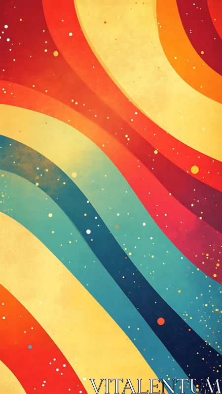 Warm retro rainbow waves drifting through soft stardust.
