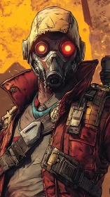 Post‑apocalyptic scout in gas mask with glowing optical sensors