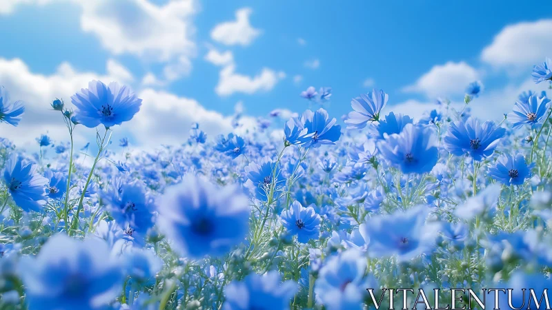 Blue cornflowers dance beneath endless sky.