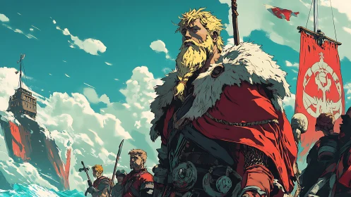 Stormbound viking warband beneath crimson conquest banners.