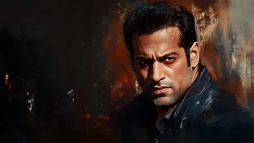 Brooding portrait in bold light and shadowed color storm.