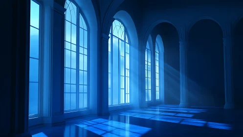 Light enters a vaulted interior through tall arched windows