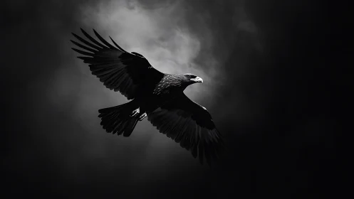 Majestic Eagle in Flight Against Dramatic Dark Sky, Fine Art Style.