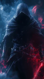 Hooded mage commands crimson fire against icy mist.