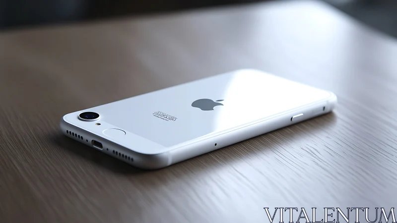 White iPhone XR Resting on Textured Wood Surface.