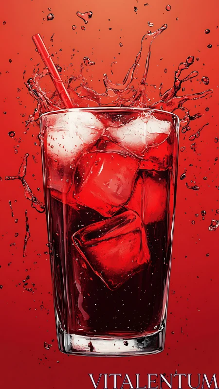 Red Liquid Splash in Glass with Ice: Dynamic Commercial Beverage Photography.