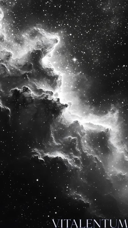 Monochrome interstellar cloud structure with dense starfield.