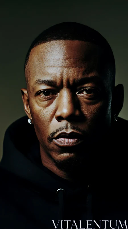 High-contrast portrait under dramatic directional key light.