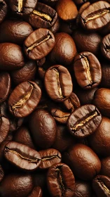Roasted coffee beans fill the frame in tight macro view