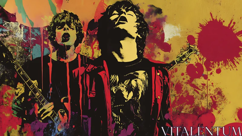 Electric guitarist lost in color and loud, carefree sound.