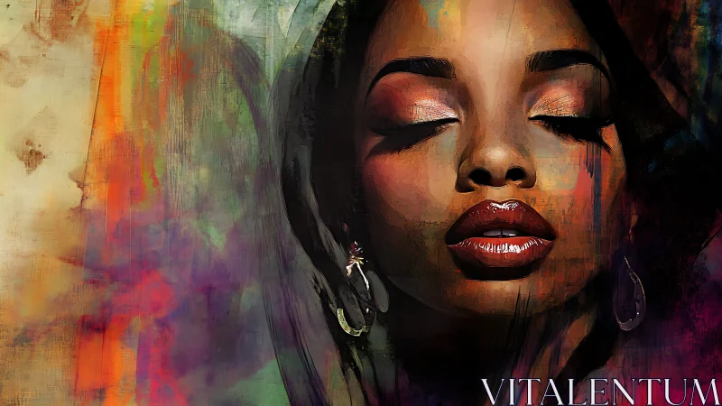 Digital portrait of woman with closed eyes and vivid colors.