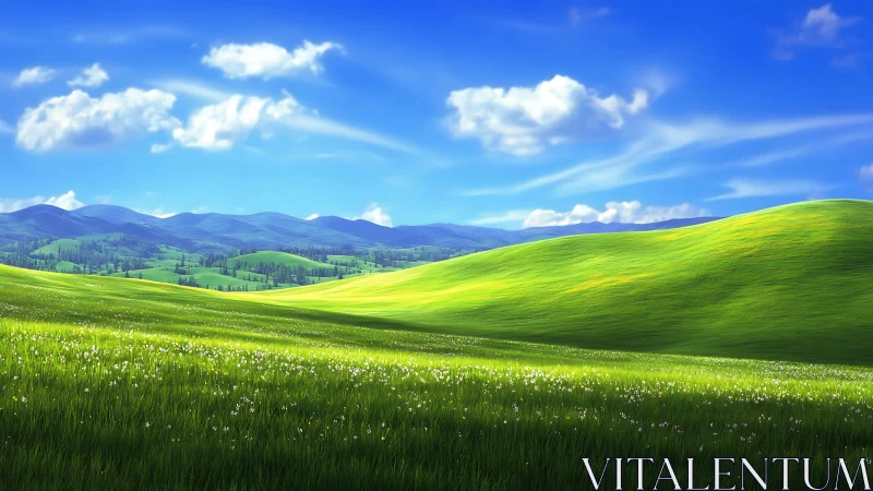 Emerald hills breathe under a brilliant ribbon of summer sky