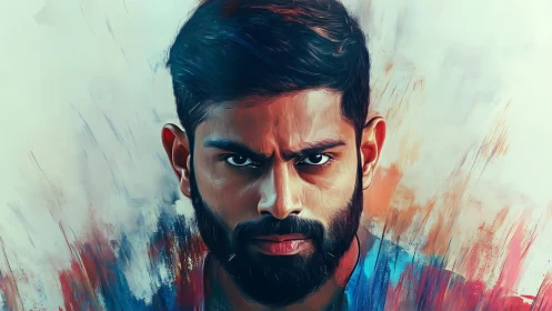 Intense male portrait with dynamic abstract brushwork