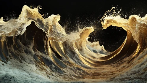 Golden waves curling in a dramatic, light soaked dance.