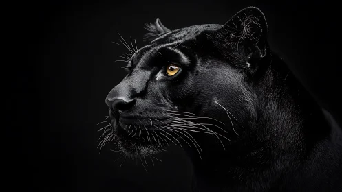 Black Panther Profile Portrait Against Dark Background.