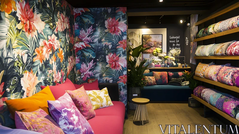 Tropical cushion lounge bursting with bold joyful color.
