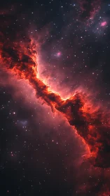 Red cosmic nebula ridge with glowing gas clouds in space.