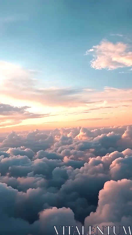 Soft pink clouds under a calm blue and orange sky.