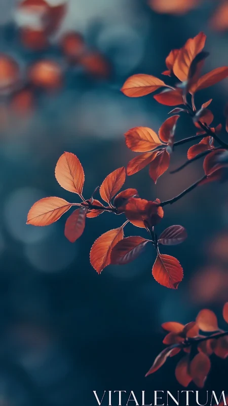 Gentle copper leaves drifting over a dreamy blue hush.