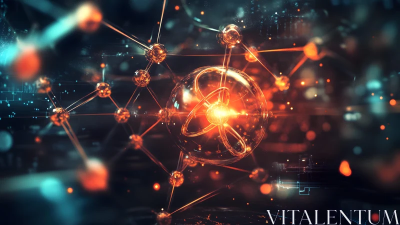 Futuristic Glowing Atom Structure in Digital Science Art Style.