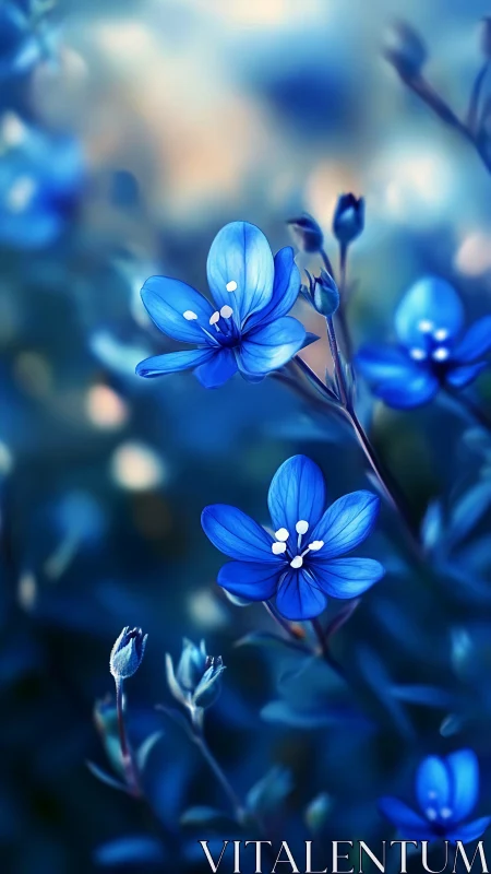 Delicate Blue Flowers Dancing in Dreamy Soft Light