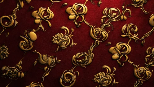 Baroque Blooms Dance Across Crimson Velvet.