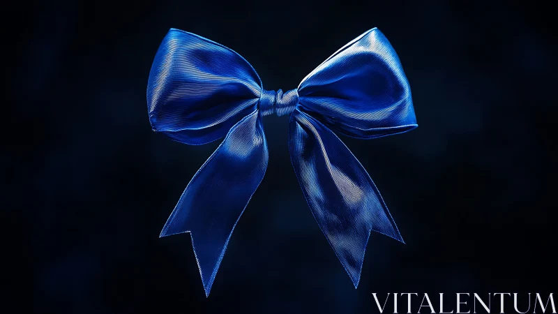 Satin blue ribbon bow isolated on deep gradient background.