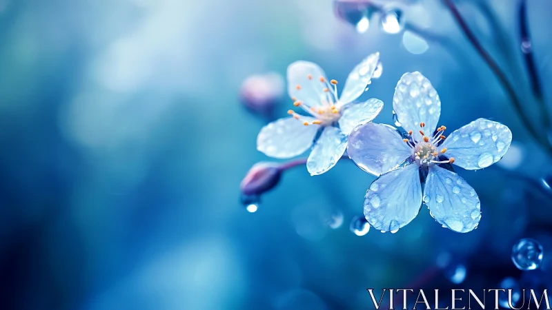Dewdrop Bloom: Crystalline Petals in Cerulean Dreams.