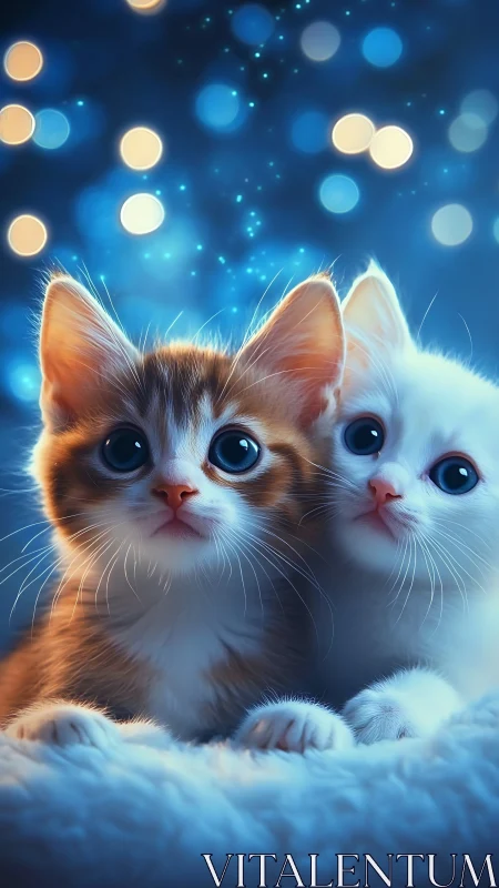 Two Cats with Large Eyes Against Bokeh Background