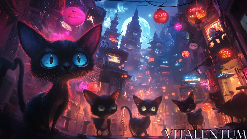 Neon Cats Watch Over a Glowing Cyberpunk City