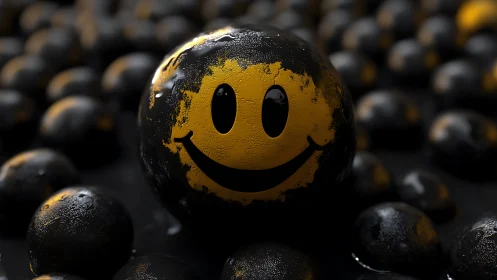 Grinning rebel smiley orb glowing in a storm of gloom.