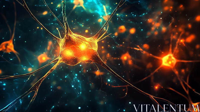 Glowing neural network synapse in luminous abstract space.