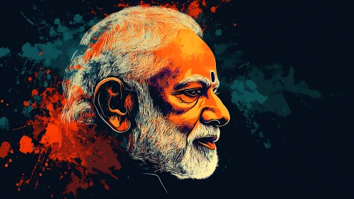 Vivid elder portrait ignites against splashed cosmic dusk.