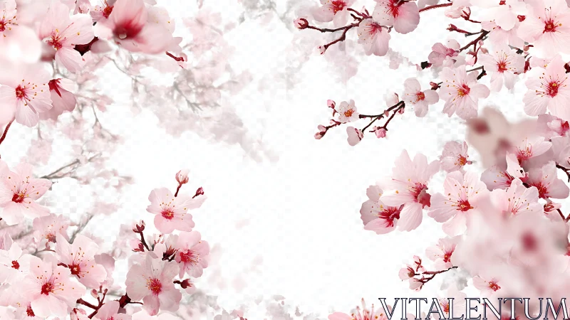 Cherry Blossoms Dance: Delicate Pink Blooms Frame Serene Sky.