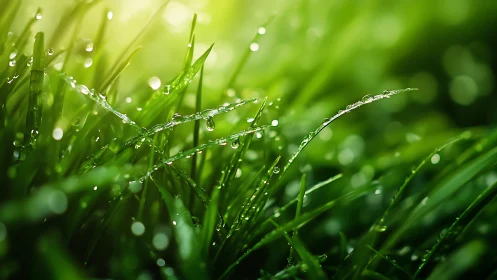 Morning dew beads whisper quietly along bright green blades