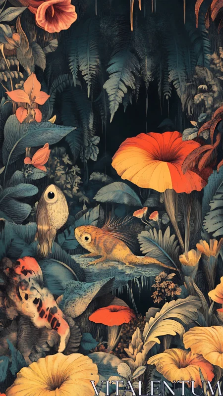 Jungle pond creatures glow under lush neon foliage.