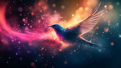 Dazzling hummingbird glides through glowing cosmic colors