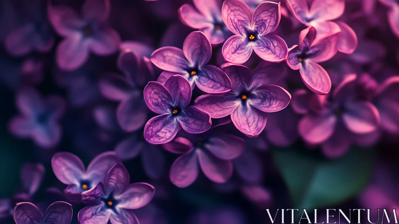 Close-up purple lilac flowers with vivid magenta petals and detailed veining