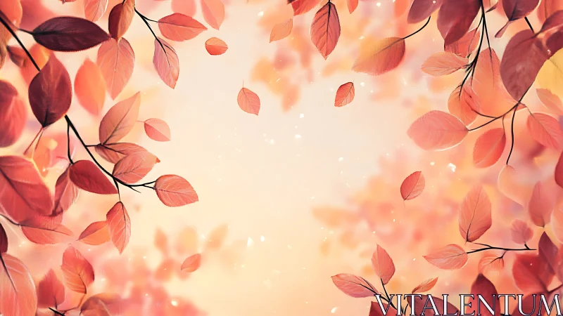 Autumn leaves swirl softly against glowing pastel light.