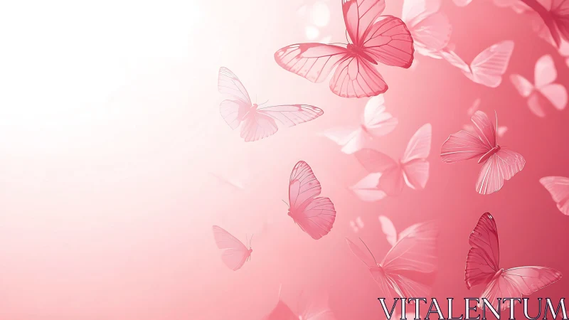 Translucent pink butterflies drift across radiant gradient