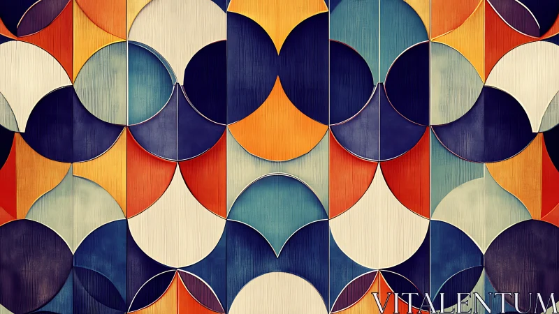 Geometric arcs form layered retro abstract color rhythm.
