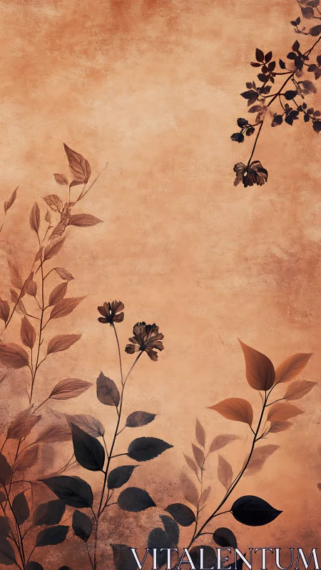 Muted floral silhouettes on warm textured background.