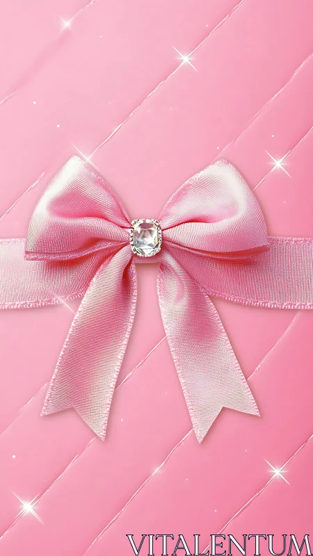 Luxury Bow on Geometric Pink Background with Crystal.