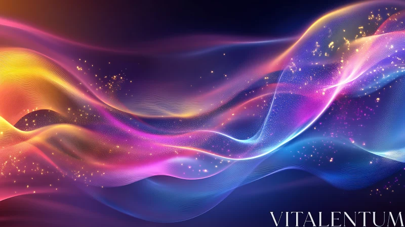 Luminous color waves flow across a star-filled digital night.