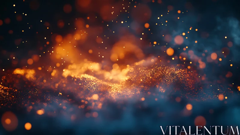 Golden Particles Cascading Against Deep Blue Background.