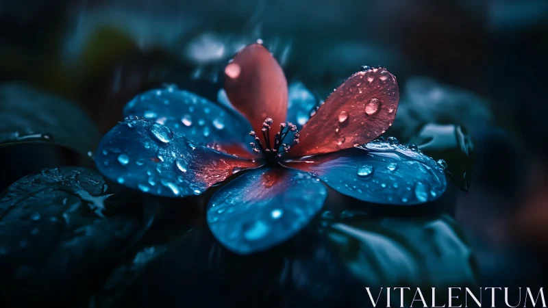 Luminescent Flower with Prismatic Petals and Water Droplets.