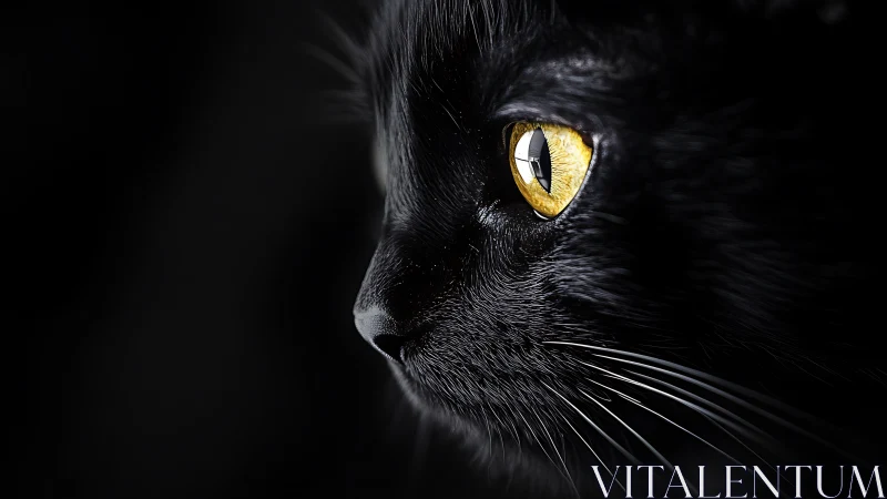 Black Cat's Golden Gaze in the Darkness.