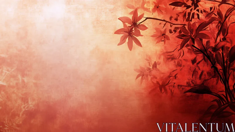 Gentle red blossoms drifting across a dreamy sunset glow.